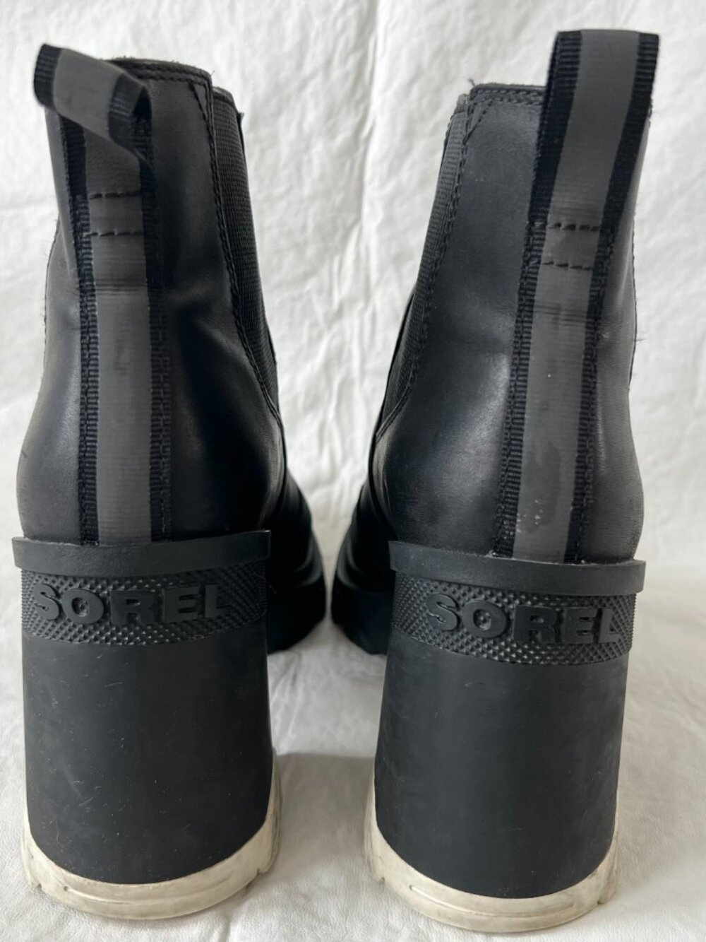 Sorel chelsea boots black leather waterproof block high heel size 7 platform - Picture 4 of 14